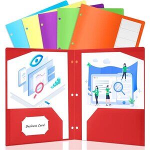 6 Pack 3 Holes‎ Assorted Color Pocket Folders with Labels Heavy Duty Binder